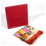 Lot 354  |  FRENCH SILK SCARF & CARTIER BOX  |  20th century French handmade silk scarf with pattern