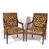 Lot 383  |  PAIR FAUX LEOPARD SKIN & MAHOGANY LIBRARY CHAIRS  |  In the Louis XVI style, with faux l