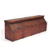 Lot 398  |  19TH CENTURY COUNTRY STORE BIN IN OLD RED PAINT  |  With four hinged lid compartments, e