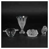 Lot 468  |  (4PC) LALIQUE GLASSWARE  |  Including a nut dish (2 x 4 in.), a candy dish (2-1/2 x 5-1/