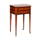 Lot 473  |  E. 19TH C. GEO III BURL WALNUT INLAID SEWING STAND  |  Early 19th century George III, ha