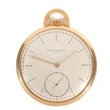 18K PATEK PHILIPPE DRESS POCKET WATCH | 21-jewel lever, stem wind, brushed silvered baton and applie
