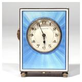 CARTIER MINIATURE REPEATING ENAMEL CLOCK | Quarter repeater The circular cream dial with gilt Arabic