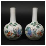 PAIR CHINESE FAMILLE VERTE PORCELAIN BOTTLES | Hongxian marks and period (1915-16), each depicting a