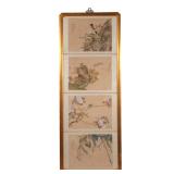(4PC) CHINESE STILL LIFE PAINTINGS | Four bird and flower still lifes Colored ink on silk With numer