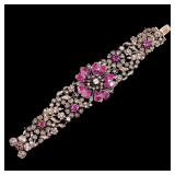ANTIQUE DIAMOND & PINK SAPPHIRE BRACELET | Designed as a tapering openwork (tested to) 14k white gol
