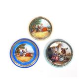 (3PC) ENAMELED SCENIC POWDER BOXES | Each with guilloche enamel scenes; Including a blue enameled bo
