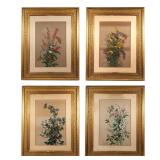 (4PC) SET LUCIA BLISS (AMERICAN, 1823-1912) | Botanical W/Monarchs & Hummingbirds Mixed media on pap