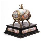 VIENNESE ENAMEL & SILVER BARREL FORM CLOCK | Late 19th / early 20th century, in the form of a barrel