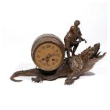 OTTO VAN MEURS BRONZE FIGURAL CLOCK | A patinated bronze figural clock in the Japanese taste, modele