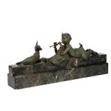 ARY JEAN LEON BITTER (FRENCH, 1882-1973) | Satyr playing music for a deer Patinated bronze On a marb