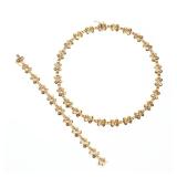 (2PC) ITALIAN 14K GOLD BRACELET & NECKLACE | 14k yellow gold x-form link jewelry, including a bracel
