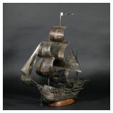 PORTUGUESE .833 SILVER MODEL SHIP | Depicting a man-o-war, with post 1938 Porto .833 hallmarks, moun