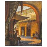 JALAL GHARBI (TUNISIAN/ AMERICAN, 1920-2005) | Merchants at The Bazaar Oil on canvas Signed lower ri