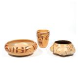 (3PC) SOUTHWEST NATIVE AMERICAN POTTERY | Including a low bowl (dia. 7-1/2 in.) and a cup (h. 4-1/4 