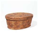 LATE 19TH OR EARLY 20TH C. MID- WEST INDIAN BASKET | Lidded woven basket of oval shape w. 9 d. 6-3/4