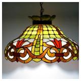 EARLY / MID 20TH CENTURY LEADED GLASS CHANDELIER | Large leaded glass shade decorated with flowers h