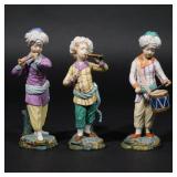 (3PC) HOECHST PORCELAIN FIGURES OF TURKISH | Likely 19th century, with six-spoke wheel marks in unde