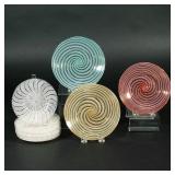 (11PC) MURANO VENETIAN LATTICINO PLATES | Including a 1 green,1 blue & 1 red ribbon shaped spiral de