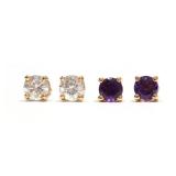 TWO PAIRS STUD EARRINGS | Including a pair of 0.25ct diamond studs set in 14k gold with screw form p