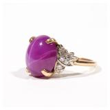 PURPLE STAR SAPPHIRE RING | Having a central (12.6 x 11.4 x 5.4mm) purple star sapphire prong set an