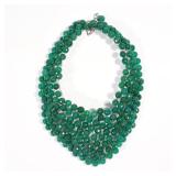 FACETED BEAD FESTOON NECKLACE | designed as green faced glass beads mounted in a hand woven festoon 