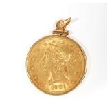 1901 LIBERTY HEAD $5 GOLD PIECE | 1901-S five dollar gold piece in a 14k gold surround; total weight