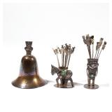 (3PC) MEXICAN & OTHER SILVER TABLE SET | Including two sets of cocktail forks in figural holders wit