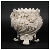 BELLEEK PORCELAIN JARDINIERE | Irish, black mark, with elaborate applied floral decoration h. 10-1/2