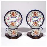 PAIR E. 19TH C. ARMORIAL DEMITASSE CUPS & SAUCERS | with display stands 