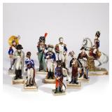 (10PC) NAPOLEONIC PORCELAIN FIGURINES | German, Dresden, some with impressed inscriptions on undersi