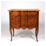 LOUIS XV-STYLE WALNUT COMMODE | 20th century, with two drawers and shaped serpentine front, plaque i