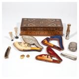 GROUP CHEROOT HOLDERS & MISC. ITEMS | Including three cheroot / cigar holders with original cases; p