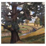 JULIUS DELBOS, NA (AMERICAN, 1879-1970) | Oak tree with cattle grazing. Oil on canvas. h. 32-1/4 w. 