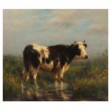 CARLTON WIGGINS (AMERICAN, 1848-1932) | Cow in pasture. Oil on canvas. h. 18-1/2 w. 22 in. (sight) S