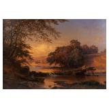 PAUL GOTTLIEB WEBER (AMERICAN, 1823-1916) | Landscape with boater. Oil on canvas. h. 20 w. 30 in. Si