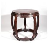 FINE CHINESE HONGMU & HUAMU BARREL-FORM TABLE | 19th century, drum or barrel-form, well-carved with 
