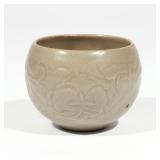 CHINESE YAOZHOU CELADON JAR | Song dynasty (960-1279), possibly a rice measure, of globular form wit