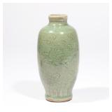 CHINESE LONGQUAN CELADON OVOID VASE | Ming dynasty (1368-1644), of slender ovoid shape with carved f