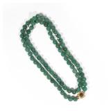 JADE BEADED NECKLACE | Hand-knotted beads with 14k yellow gold floral-shaped clasp, with beads appro