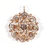 DIAMOND & 14K GOLD BROOCH/PENDANT | Having nine 0.60ct. old mine-cut diamonds (approx. 5.4cttw) in a