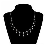 DIAMOND & 14K FESTOON NECKLACE | Having 22 full-cut diamonds set in 14k white gold, with 11 bezel-se