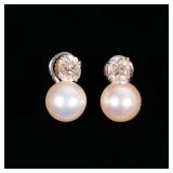 PAIR 0.90CT OVAL MIXED CUT DIAMOND & PEARL EARRING | Set in white gold, no fineness mark; 6.2g
