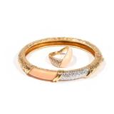 (2PC) VAN CLEEF & ARPELS DEMI-PARURE DIAMOND, 18K | Comprising a textured gold hard bracelet set wit