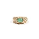 VAN CLEEF & ARPELS DIAMOND, EMERALD & 18K RING | With cabochon emerald (approx. 0.90ct) surrounded b