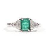 EMERALD, DIAMOND & PLATINUM RING | Accompanied by Oscar Heyman & Brothers, Inc. invoice stating emer