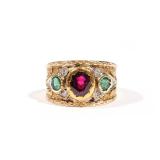CAZZANIGA 18K GEM STONE RING BANK | 18k yellow gold, with engraved and applied gold decoration, comp