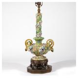 MAJOLICA VASE / LAMP, 19TH CENTURY | A reticulated majolica vase of two-piece construction with snak
