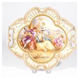 AMBROSIUS LAMM DRESDEN PORCELAIN DISH | Jean-Antoine Watteau-style scene, of quatrefoil shape with o