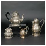 (4PC) CONTINENTAL SILVER TEA SET | Comprising a teapot, coffee pot, covered sugar, and open creamer,
